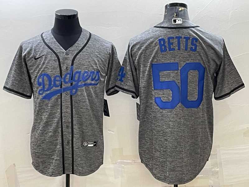 Mens Los Angeles Dodgers #50 Mookie Betts Grey Gridiron Cool Base Stitched Baseball Jersey